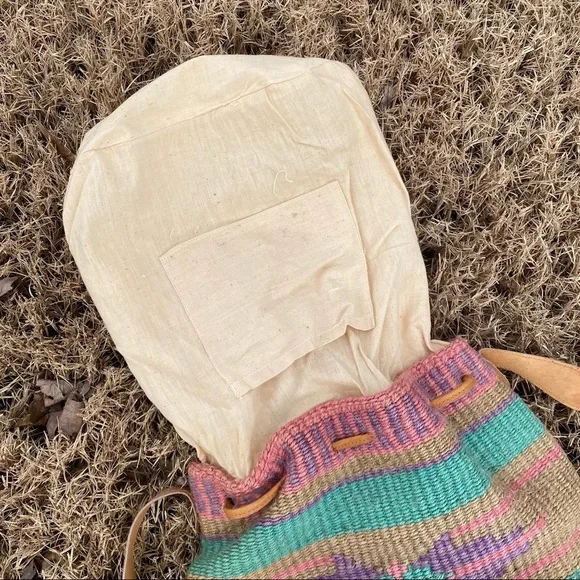 Vintage 70s Pastel Woven Kilim Bucket Bag